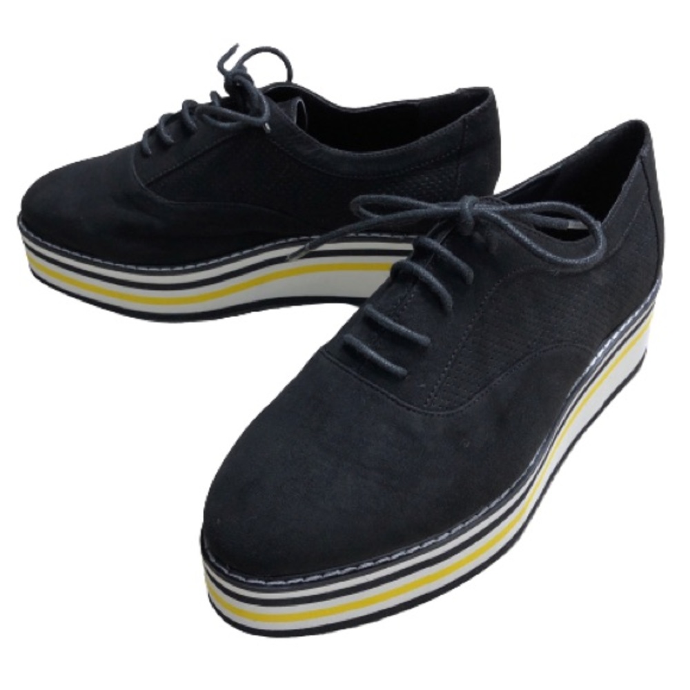 Asos Black Fabric Platform Lace Up Oxfords